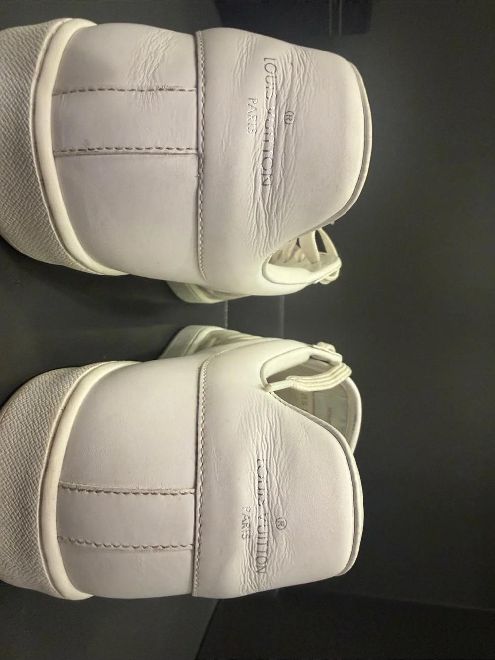 Louis Vuitton White Leather Monogram Low-Top Sneakers with Pastel Logo